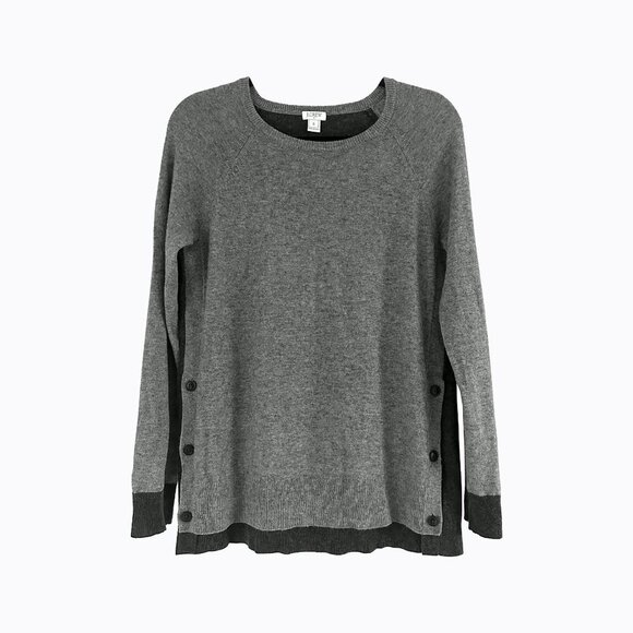 J.Crew Wool Blend Sweater Sz S Layered Gray Contrast Trim Elbow Patch Academia - Picture 1 of 6
